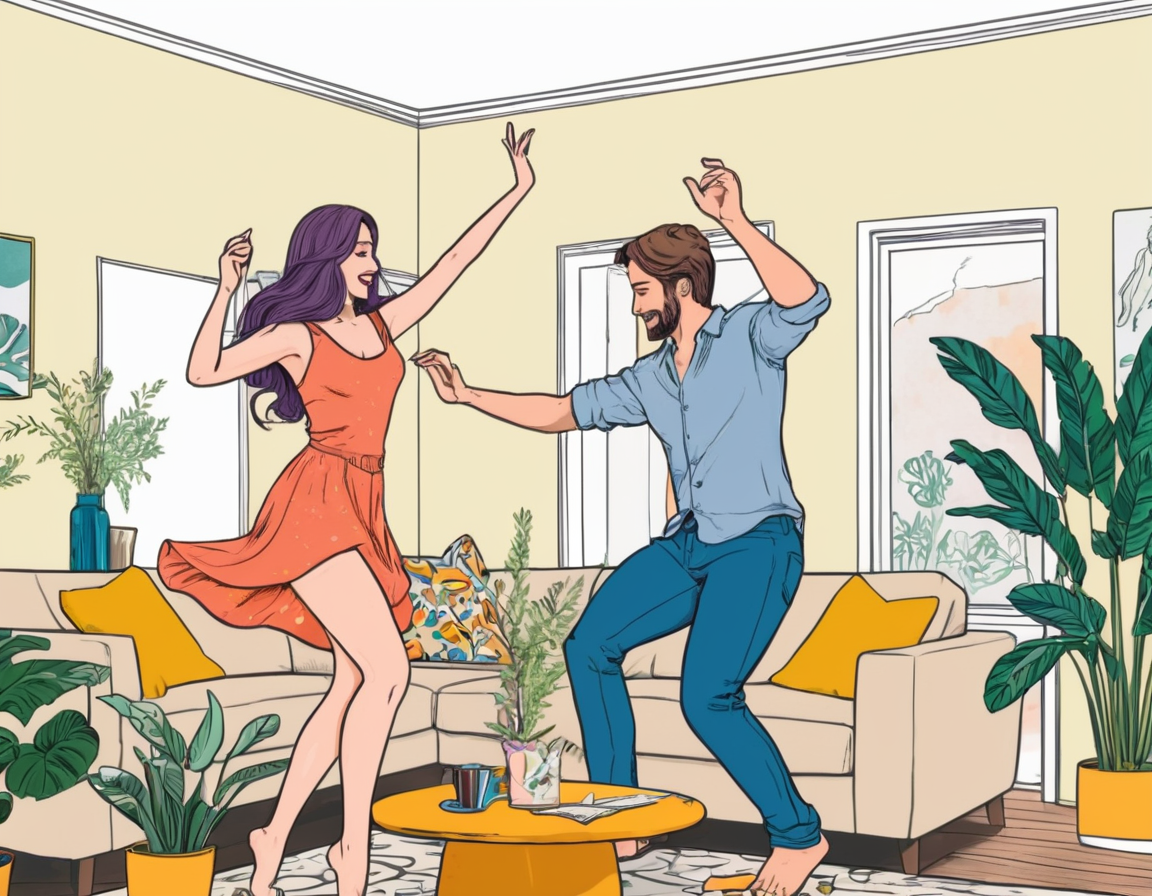 Drawing of a couple dancing at home