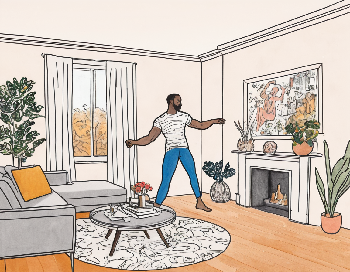 Drawing of a dancing guy in his living room